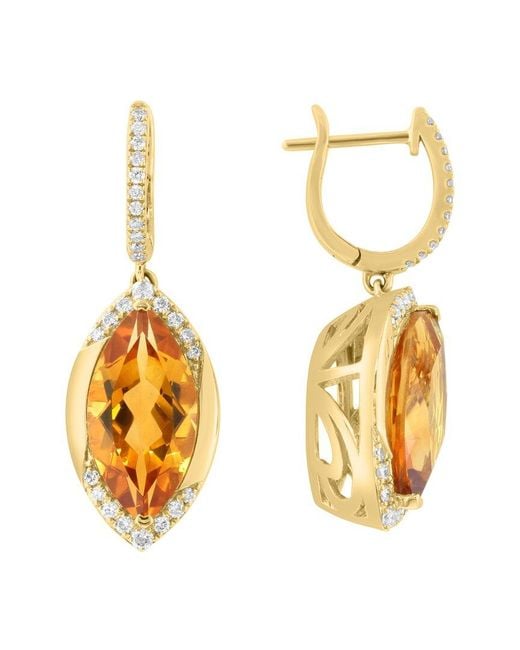 Effy Fine Jewelry Metallic 14K 5.30 Ct. Tw. Diamond & Citrine Earrings