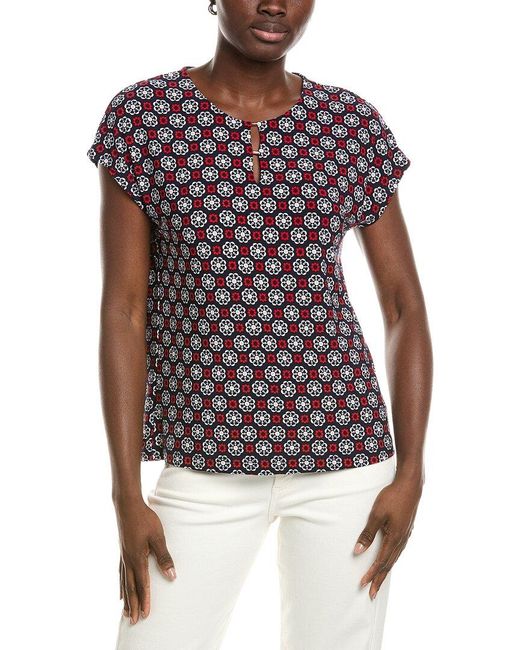 Jones New York Blue Double Trim Top