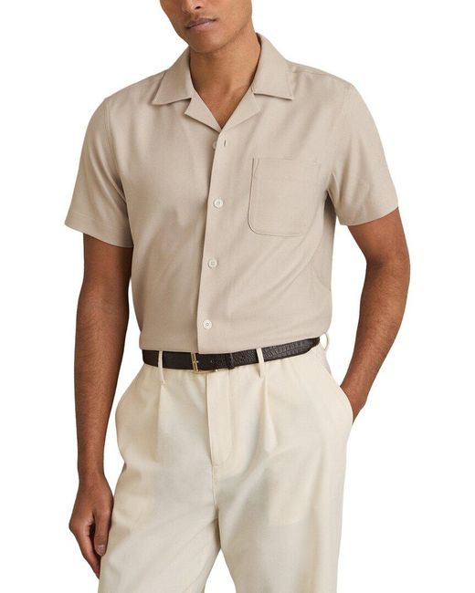 Reiss White Nitus Herringbone Cuban Top for men