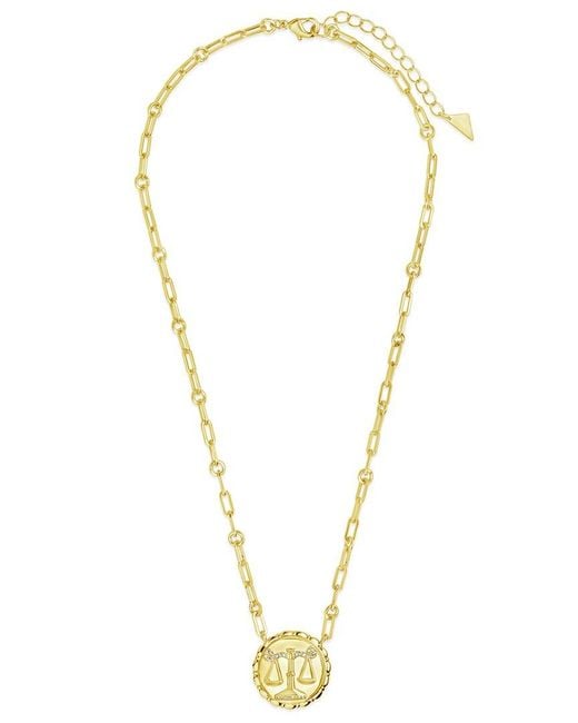 Sterling Forever Metallic 14k Plated Cz Bold Link Libra Zodiac Necklace
