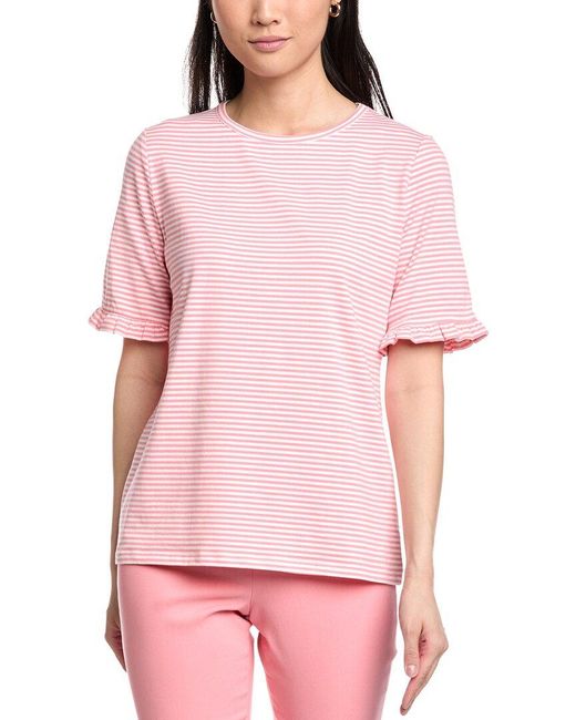Jones New York Pink Elbow Ruffle Sleeve T-Shirt