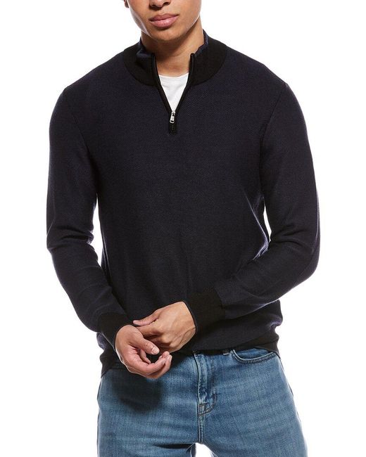 Raffi Blue Links Stitch Zip Mock Neck Sweater for men
