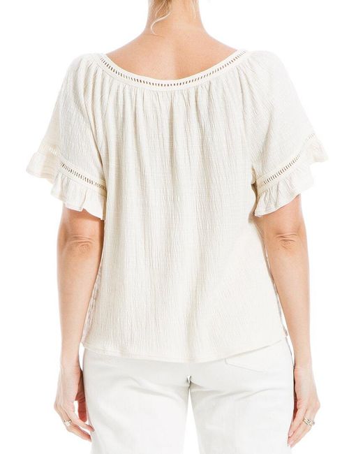 Max Studio White Crochet Trim Top