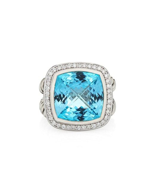 David Yurman Blue Silver 0.30 Ct. Tw. Diamond & Blye Topaz Albion Ring (authentic Pre-owned)