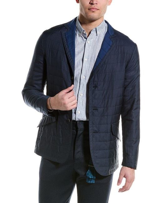 Kiton Blue Quilted Cashmere-blend Silk Jacket for men