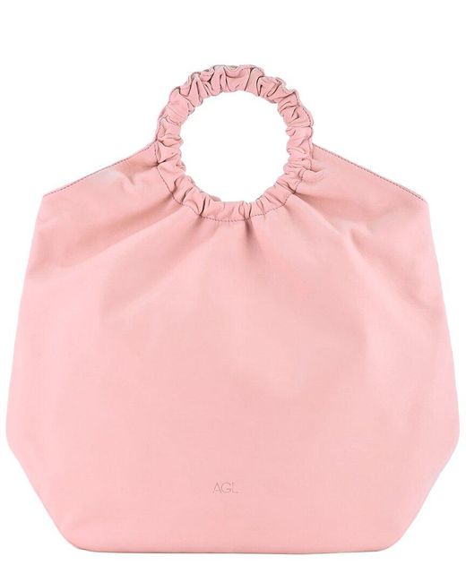 Agl Attilio Giusti Leombruni Pink Gretty Leather Tote