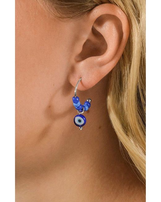 Sterling Forever Blue Sibyl Evil Eye Beaded Hoop Earrings