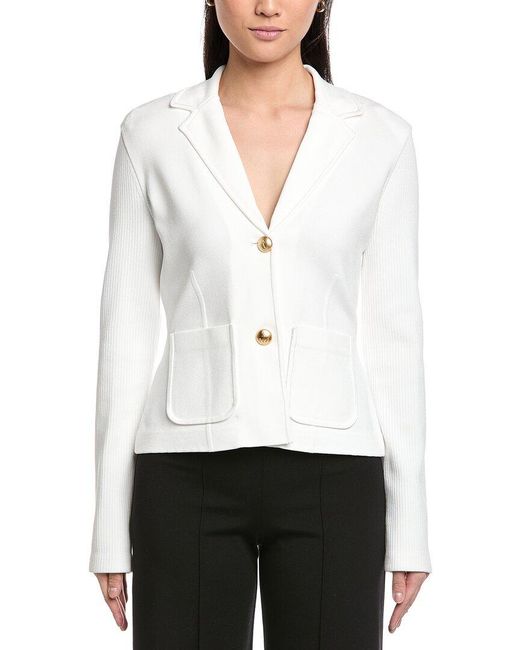 St. John White 2-Button Fitted Knit Jacket
