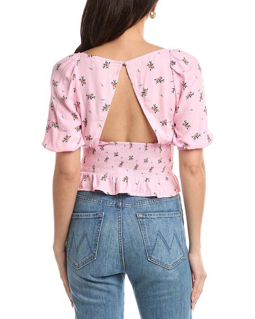 AFRM Red Haley Smocking Waist Puff Sleeve Top