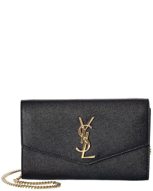 Saint Laurent Black Uptown Embossed Leather Wallet On Chain