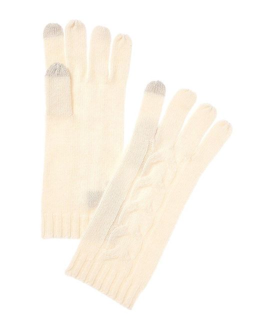 Bruno Magli White Center Cable Cashmere Gloves