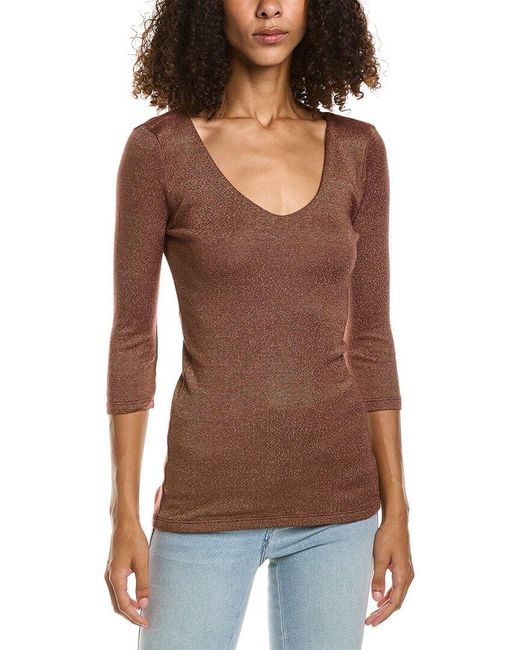 Michael Stars Brown Doubled Front V-neck T-shirt