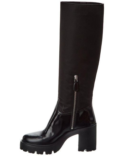 Prada Black Nylon & Leather Knee-high Boot