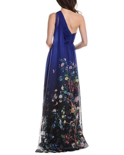 Marchesa Blue One-shoulder Asymmetrical Gown