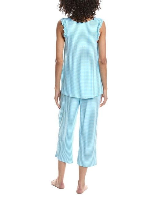 Ellen Tracy Blue 2Pc Top & Cropped Pant Pajama Set