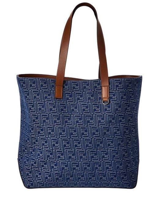 Fendi Blue Ff Medium Denim & Leather Tote