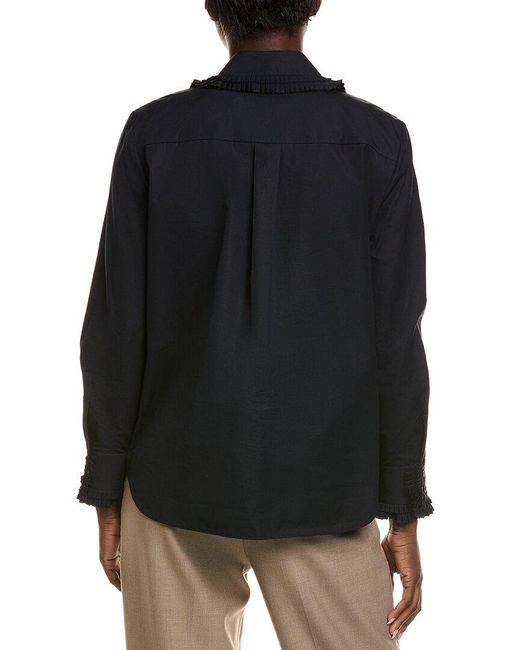 Lafayette 148 New York Black Pleated Collar Shirt