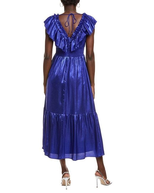 ADRIANNA EVE Blue Metallic Midi Dress