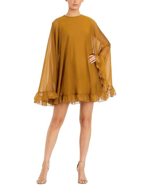 Mac Duggal High Neck Ruffle Hem Cape Mini Dress in Yellow | Lyst UK