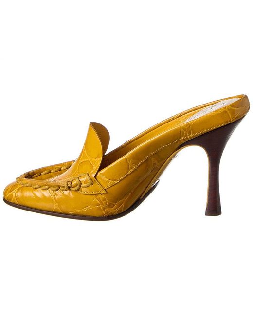 Tod's Yellow Croc-Embossed Leather Mule