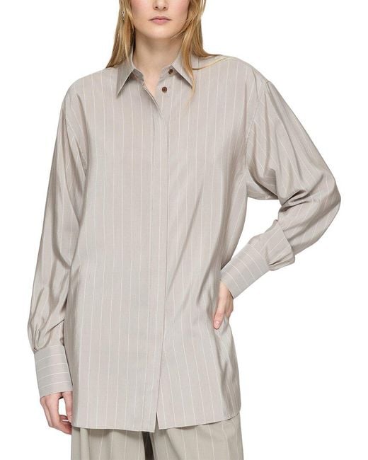 Lafayette 148 New York Gray Collared Oversized Shirt