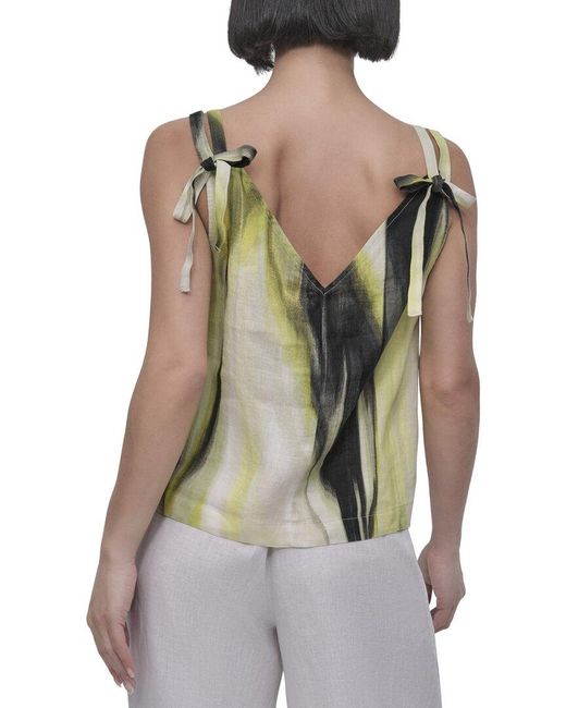 DKNY Green Printed Linen Top