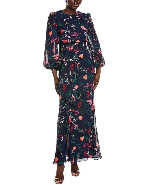 Eliza J Blue Long Sleeve Printed Maxi Dress