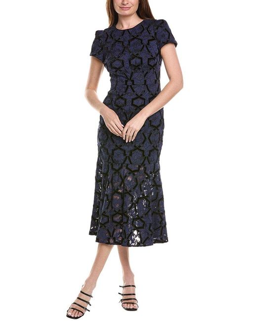 MILLY Blue Tahlia Velvet Flock Lace Maxi Dress