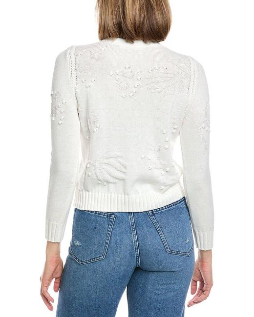 Hannah Rose White Rosalind Flower & Bobble Cashmere-Blend Sweater