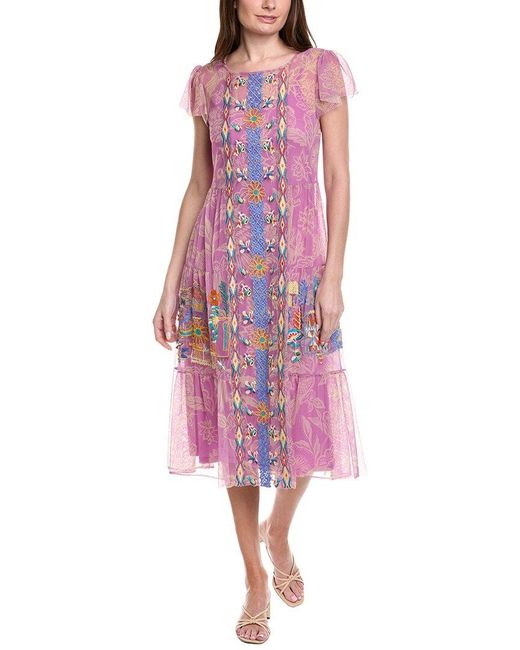 Johnny Was Pink Mazzy Trim Midi Dress