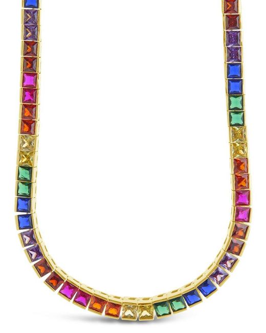 Sterling Forever Multicolor 14k Plated Cz Tennis Necklace