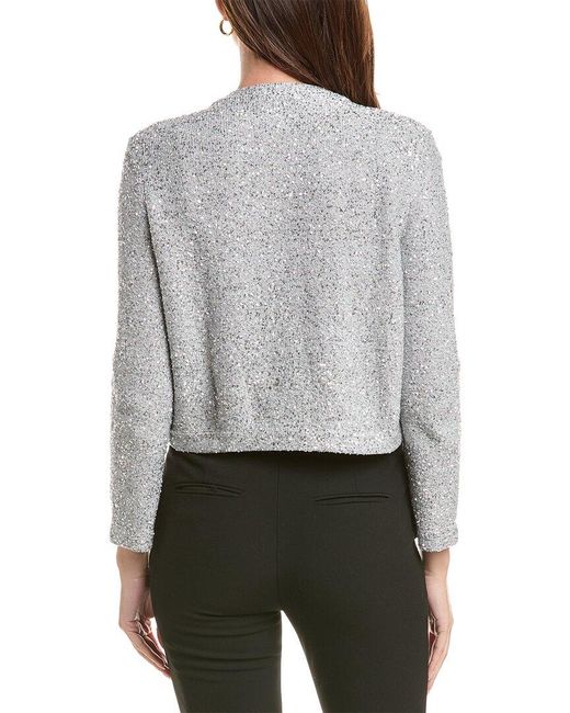 Oscar de la Renta Gray Sequin Bolero Cardigan