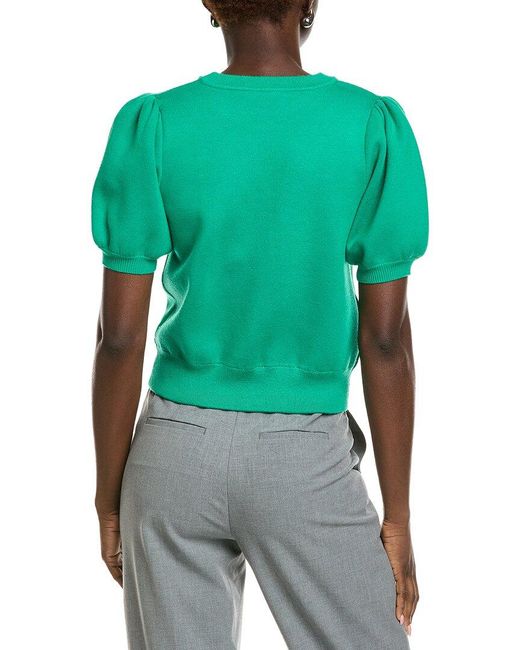 English Factory Green Stitch Detail Puff Sleeve Knit Top