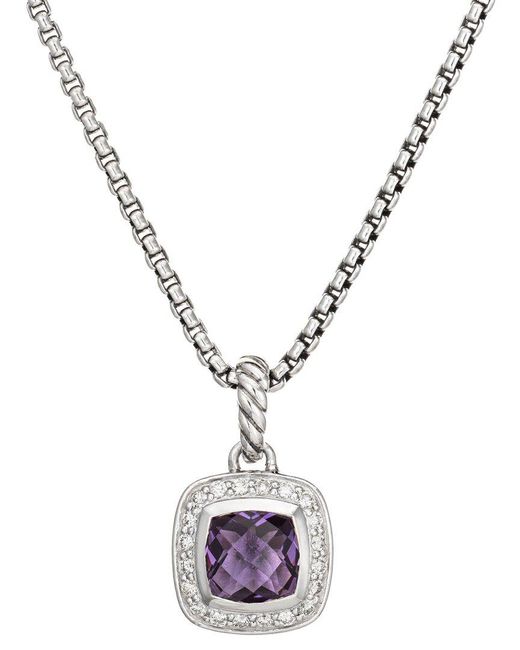 David Yurman Metallic 0.17 Ct. Tw. Diamond & Amethyst Pendant Necklace (Authentic Pre-Owned)