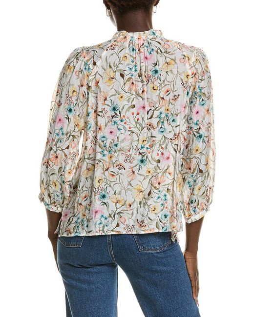 Vince Camuto White Print Peasant Blouse