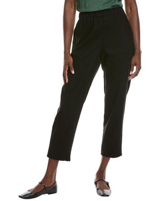 Eileen Fisher Black Wool Tapered Ankle Pant