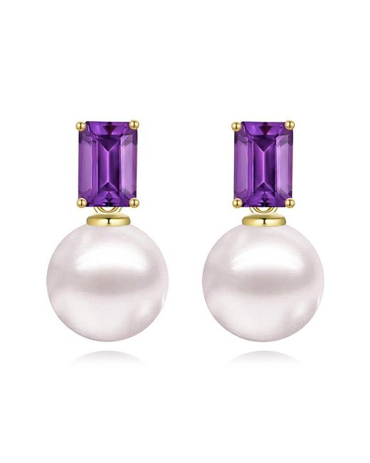 Kai Fine Jewelry Purple 14K 1.10 Ct. Tw. Amethyst & 8-9Mm Pearl Drop Earrings