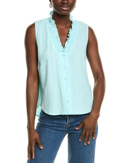 Ellen Tracy Blue Linen-Blend Top