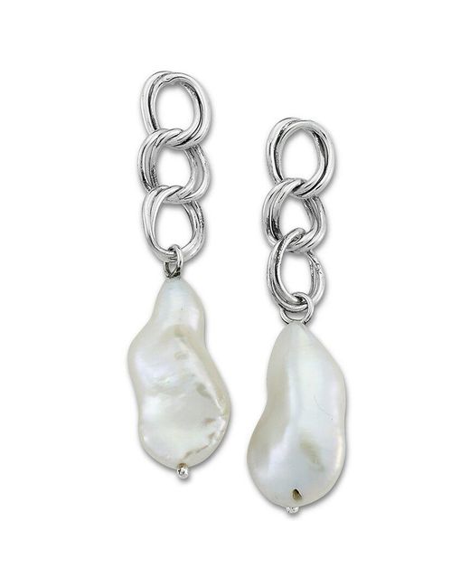 Samuel B. White Silver Pearl Chain Link Earrings