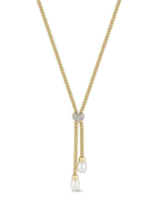 Chloe and Madison Metallic 18K Over 7.3Mm Pearl Cz Mesh Lariat Necklace