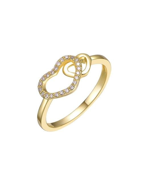 Rachel Glauber Metallic 14K Plated Cz Hearts Ring