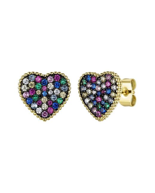 Rachel Glauber Blue 14k Plated Cz Heart Studs