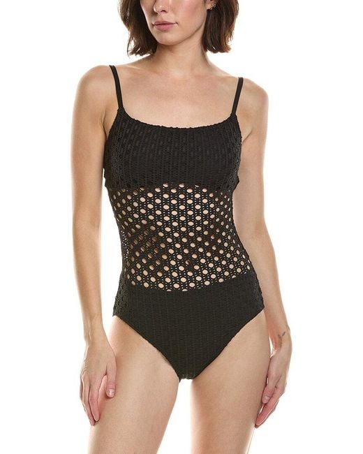 Carmen Marc Valvo Black Scoop Neck One-Piece