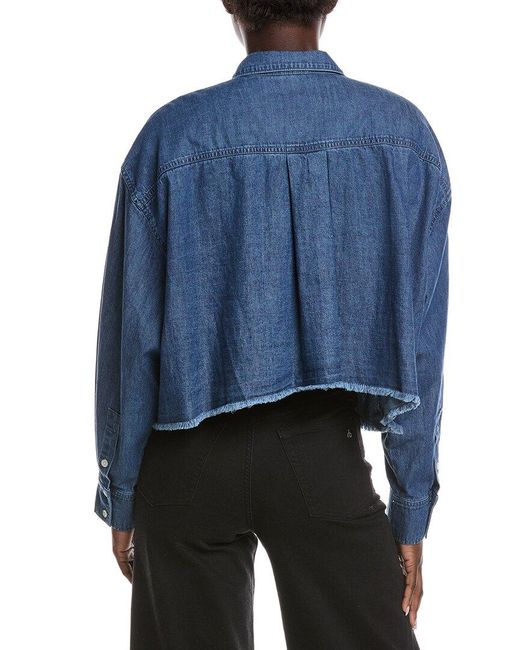 7 For All Mankind Blue Cropped Denim Shirt