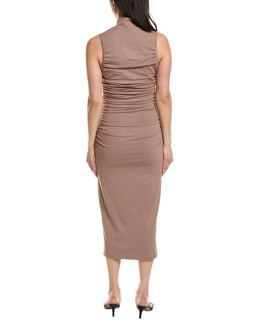 Susana Monaco Brown Gathered Mock Neck Sleeveless Dress