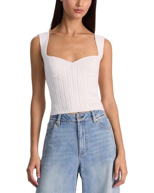 Alice + Olivia Blue Adrianna Knit Textured Wool-Blend Corset
