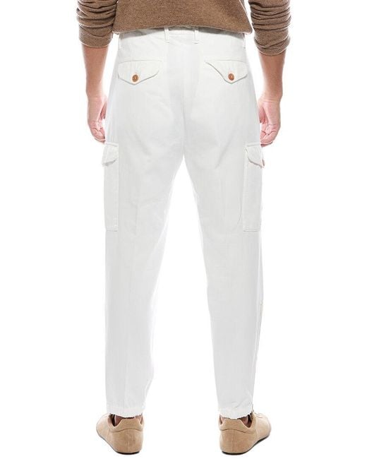 Brunello Cucinelli White Pleated Cargo Pant for men