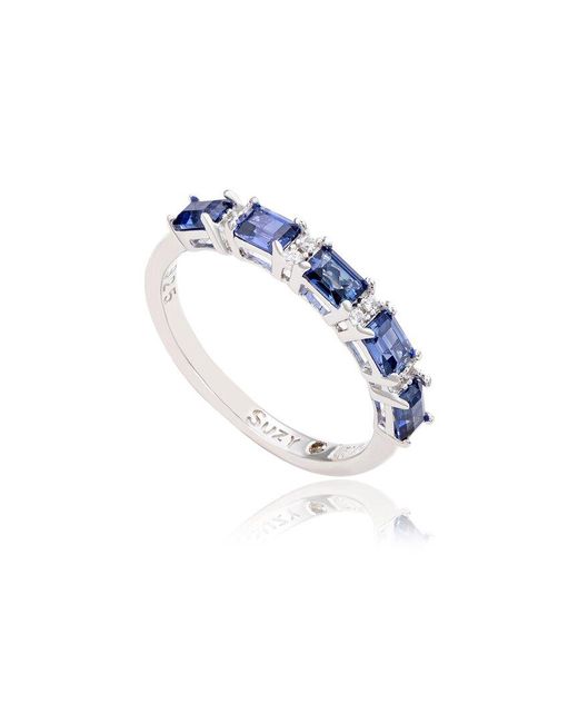 Suzy Levian Blue Silver 0.02 Ct. Tw. Diamond & Gemstone Ring