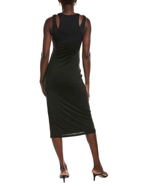 Marion Black Double Layer Cutout Slit Midi Dress