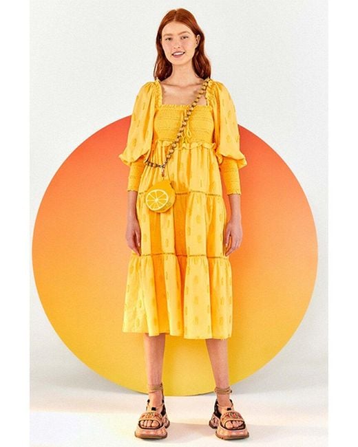 Farm Rio Orange 3d Pineapple Midi Dress